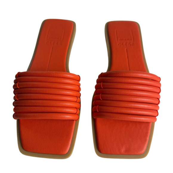 Dolce Vita Shoes - Dolce Vita Clear NYX Orange Open Square Toe Flat Slide Sandal Size 9